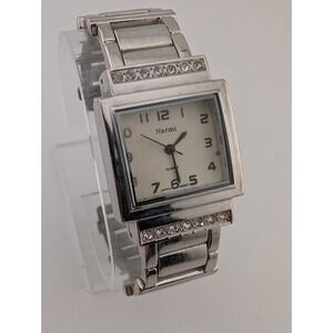 Narmi Women Watch 27mm Case Silver Hinge Cuff Bangle Band- New Battery